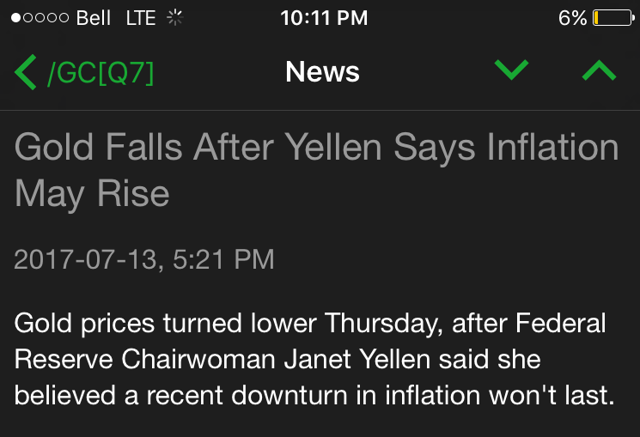 gold falls headline